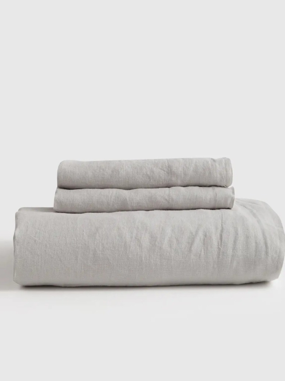 Quince European Linen Fitted Sheet Set With Two Shams Light Grey, New!